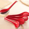 Cuillères 5PCS / Set Rouge Black Soupche longue manche Porridge anti-brouillard Imitation Riz en porcelaine pour la cuisine à domicile