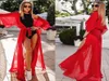 Сексуальное пляжное платье лето женщины красная халата бикини прикрытие туникой шифон Seethrough Swimsuit Long Beachwear2887291