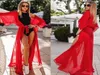 Sexy Beach Long Robe Summer Femmes Red Robe Bikini Cover Up TUNIC MARIFON SEETHROUGH MAINTURE Long Beachwear2887291