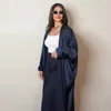 Этническая одежда 2024 Новая кимоно -абая для женщин скромная мусульманская марокканская мода Яркая шелк сатила