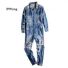 Street Mens denim jumpsuit hiphop straatkleding gat gekraakte jeans volledige set sleuf lading broek mode vrachtschip 240510