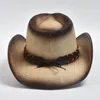 Bérets de style cowboy chapeau de paille pour hommes et femmes vintage recourbis cow-girl de vacances d'été de la plage de plage