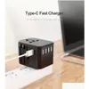 Power Plug Adapter Fashion Portable World Travel With Four Usb And Type-C Smart Charger Electrical Socket Drop Delivery Electronics Dhz4D