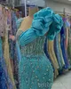 2024 Robes de bal bleu plus taille pour les occasions spéciales Prommandess en dentelle perlée perle perle