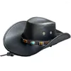 Bérets Western Style Hat Cowboy vintage avec décoration de ceinture ethnique pour les hommes Femmes Retro Gentleman Robe réglable