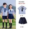 Clothing Sets Korean Style Blue Striped Boys Short Sleeve Shorts Shirt Girls Doll Collar Lace Pleated Skirt Set Primary