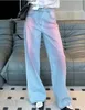 Роскошная женская галстука окрашенная розовый синий градиент тенденция высокой талию джинсовые брюки дизайнер джинсовые брюки джинсы брюки