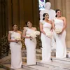 Nieuwe witte zeemeermin satijn een schouder bruidsmeisje jurken 2020 riemen lange plus size Afrikaanse elegante bruiloft gasten formele jurken 2022 2485