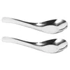 Spoons 2 Pcs Tablespoon Flat Soup Stainless Steel Restaurant Flatware Eating Dinnerware Fried Rice Meal Multipurpose