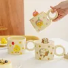 Tasses à tasse en céramique avec tasses de couvercle de café Kawaii Cadeau de Noël et tasse thermo poterie à transporter pour le thé