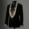 High Quality Velvet Black Groom Tuxedos Men's Suit Coat Gold Applique Lace Shawl Lapel Slim Blazer Formal Wear Plus Only One Jacke 295S