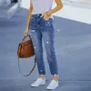 Women's Jeans Daily Casual Pencil Slim Fit Monkey Washed Vintage Denim Distressed Pants For Ladies