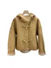 Damenjacken Lederjacke mit Kapuze Kurzlose Version Kuhhornschnalle Design warm und bequem 2024 Winter 1115