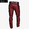 Pantalon pour hommes Pantalons de moto en cuir masculin avec poches de cargaison Pantalon de moto en cuir noir sans celtsl2405