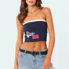 Damestanks Y2K Zomerbuis Tops Mouwloze strapless vaste kleurstrepen Letter Afdruk Bandeau Crop Slim Fit shirts