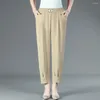 Pantaloni da donna Donne ha harem elegante in vita alta con tasche laterali comode di colore solido lungo per l'estate casual