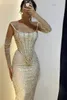 Luxurious Arabic Dubai Beadings Evening Dresses Sexy Mermaid Strapless Pearls Crystals Party Ocn Gowns BC