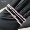 Braccialetti romantici di tennis in cristallo rosa per donna tendenza tendenza shiny zirconia catena di fibbia pieghevole regolabile su gioielli a mano 240423