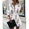 Casual jurken damesjurk met lange mouwen ananas shirt brief afdrukken mini dames zomer bovenkleding mode petticoat 2024