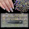 1 Box Luxury Shiny Diamond Nail Art Rhinestones Kit Glass Crystal Decorations Set 1pcs Pick Up Pen In Grids Box 21 Shapes 240510