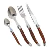 Jaswehome 4PCS Stainless Steak Knife Set Dinnerware Set ABS Wood Grain Handle Flatware Knife Fork Spoon Tableware 240429