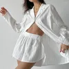 Hemkläder vita pyjamas för kvinnor 2 stycken uppsättningar lång ärm shorts sömnkläder kostymer avslappnade hemkläder lösa loungekläder kläder