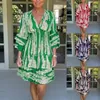 Casual Dresses Women Boho Print Mini Dress Summer Elegant Sleeveless 3/4 Sleeve V Neck Ruffle Loose Oversize Beach Party Sundress