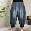 Jeans femminili donne casual in stile etnico estivo inondato letterario semplice pantaloni capri pantaloni da donna elastica 311 attrezzatura precedentemente vista