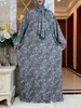 Etniska kläder Nya muslimska bomull Abayas för kvinnor Ramadan Prayer Dubai Turkiet Mellanöstern Femme Robe Floral Loose African Dress Turban Joint T240510