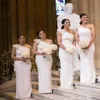 Nieuwe witte zeemeermin satijn een schouder bruidsmeisje jurken 2020 riemen lange plus size Afrikaanse elegante bruiloft gasten formele jurken 2022 306m