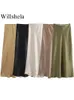 Willshela Women Fashion Satin Solide plissée midi jupe vintage Mid Elastic Femme Chic Lady Jirts 240508