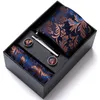 Neck Tie Set Gift box Plain Floral Tie Mens 7.5cm Silk Necktie Set Blue Green Purple Gold Wedding Solid Tie Hanky Cufflinks Clip Set