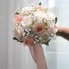 Dekorative Blumen Mariage Bouquet Hochzeit Braut Hand Halten Blumenband Rosa weiße Seidenhandgefertigte künstliche Rosen -Party -Accessoires
