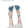 Sandalet 2024 Yeni Stil Kadın İlkbahar Yaz Moda Zarif Konforlu Denim Çiçekler İnce Yüksek Topuk Ayak Bileği Kayışı Sandalet Ücretsiz Nakliye Q240511