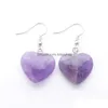 Chandelier en peluche pelleux Chandelier Naturel Boucles d'oreilles en pierre LOVE COEUR Perle Opale Lapis Rose Quartz Amethyst Drop Earge JE DH4M2