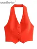 Zweiteilige Hosen von Frauen Aonibeier Red Women ärmellose Blazer Weste Knöchel Anzüge Sommer gegen Nacken Schlanker Halfter Crop Top Female Büro Sets