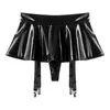 Skirts Women Latex Patent Leather Pleated Black Mini Skirt Shorts Sexy Low Waist Micro Garter Belts Metal Clips Miniskirt