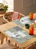 Table Mats rétro Abstract Paint Navire Anchor Green Cuisine Vreinte Table Bottelle Placemat Placets de café 4 / 6pcs Bureau
