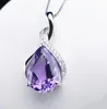 Trendigt silverpläterat vatten droppblått kristallhänge länkkedjan halsband för kvinnor ametyst smycken3032834