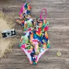 Femmes New S One Piece Shoulder Lotus Edge Explosif Print Swimsuit Xingcheng Houlder Wimsuit