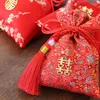 Geschenkverpackung rot chinesischer Stil tragbarer Hochzeits Süßwaren Bag Brocade Paket Draw String Präsentieren Süßigkeiten Geschenke 14x11cm