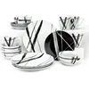 Juego de vajilla redonda de 16 piezas platos de platos seguros para lavavajillas de metro en blanco y negro para 4 240508