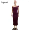 Casual Dresses Stigende Sexig snedstreck Burgogne Midi Dress Women One Shoulder Slim Fit Party Elegant