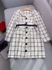 2024 Autumn Multicolor Plaid Print Belted Dress Long Sleeve Lapel Neck Paneled Single-Breasted Casual Dresses S4A300097