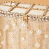 Alizekerr Diamond Tassel Evening Bags Women Gorgeous Unique Hollow Out Pearl Metal Cage Clutch Purses and Handbags Wedding Party 240509