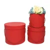 Gift Wrap 3pcs/Set Portable Rope Solid Color Round Flower Paper Boxes Bouquet Packing Romantic Valentines Day Wedding Birthday Box