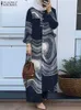 Ethnic Clothing ZANZEA Vintage Muslim Suit Woman Floral Printed Tracksuit Lapel Neck Blouse Pant Casual Eid Mubarek Suits Dubai Turkey Abaya T240510