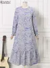 Abbigliamento etnico Zanzea Womens Stampa di fiori eleganti Musulmani Abaya Abete Fashion Abita