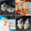 Dangle Chandelier Mirco Paved Cubic Zirconia Charm Shiny Blooming Flowers Hoop Earrings For Women Bridal Wedding Gift Important Oc Dh9Vy