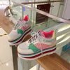 Casual Shoes Spring Thick Soled Women Fashion Sequin Mixed Color Chunky Sneakers High Platform Heels Luxury Designer Brand 2024